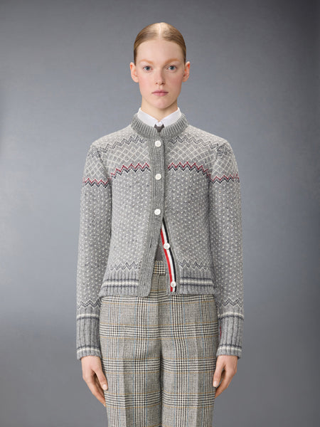 FAIR ISLE JACQUARD DONEGAL CROPPED CARDIGAN LT GREY
