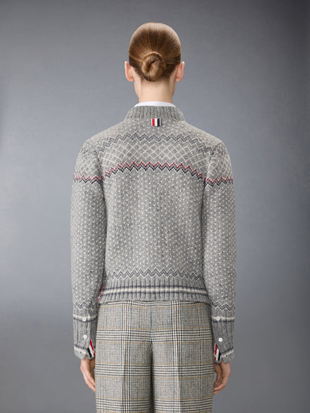 FAIR ISLE JACQUARD DONEGAL CROPPED CARDIGAN LT GREY