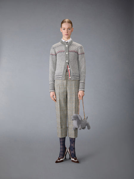 FAIR ISLE JACQUARD DONEGAL CROPPED CARDIGAN LT GREY
