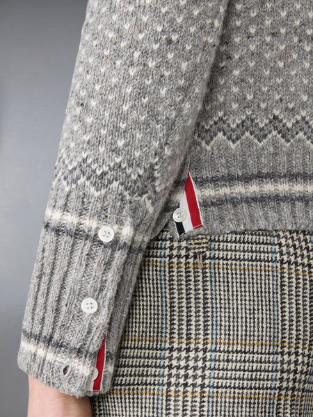FAIR ISLE JACQUARD DONEGAL CROPPED CARDIGAN LT GREY
