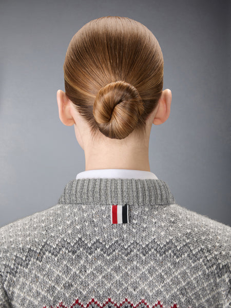 FAIR ISLE JACQUARD DONEGAL CROPPED CARDIGAN LT GREY