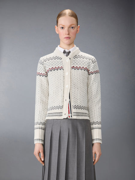 FAIR ISLE JACQUARD DONEGAL CROPPED CARDIGAN WHITE
