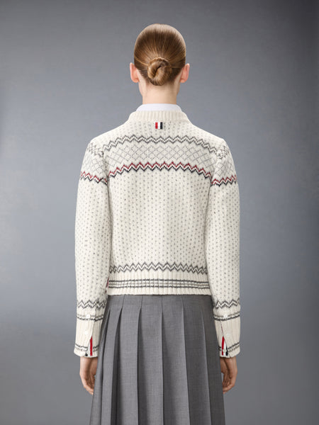 FAIR ISLE JACQUARD DONEGAL CROPPED CARDIGAN WHITE