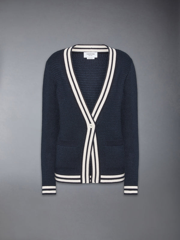 TUCK STITCH SILK CASHMERE & WOOL V NECK CARDIGAN - featured image