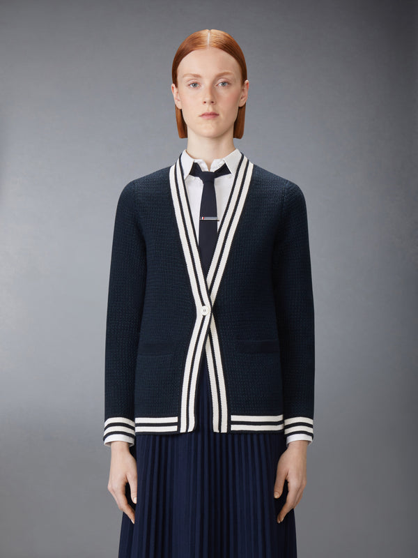 TUCK STITCH SILK CASHMERE & WOOL V NECK CARDIGAN - image 1