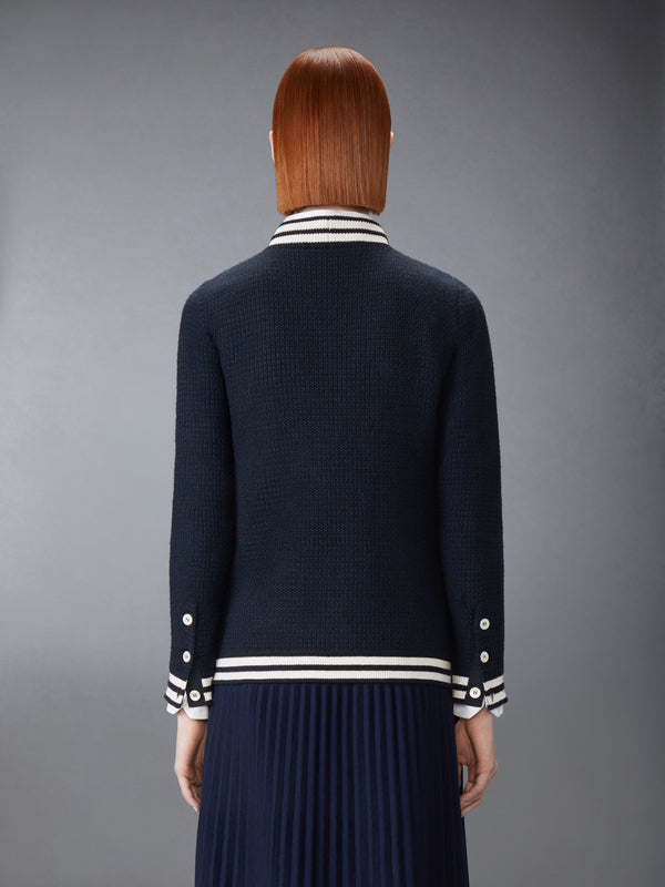 TUCK STITCH SILK CASHMERE & WOOL V NECK CARDIGAN - image 2