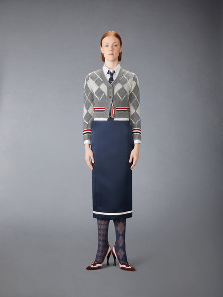 ARGYLE INTARSIA MERINO WOOL SHRUNKEN CARDIGAN TONAL GREY