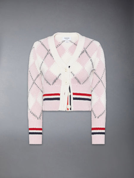ARGYLE INTARSIA MERINO WOOL SHRUNKEN CARDIGAN LIGHT PINK