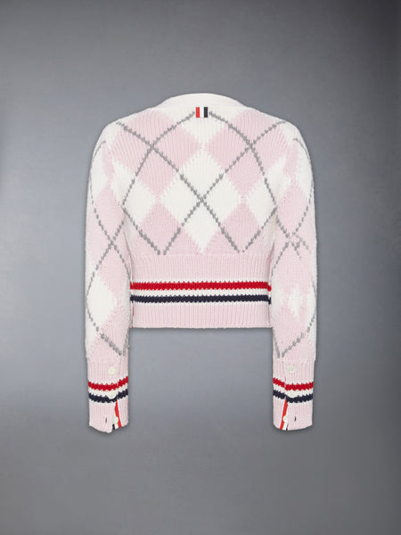 ARGYLE INTARSIA MERINO WOOL SHRUNKEN CARDIGAN LIGHT PINK
