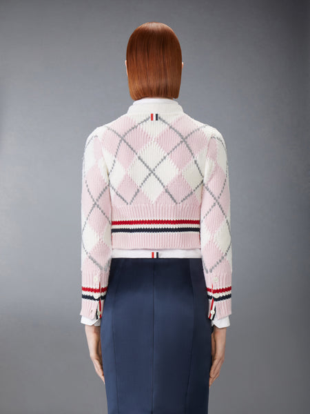 ARGYLE INTARSIA MERINO WOOL SHRUNKEN CARDIGAN LIGHT PINK