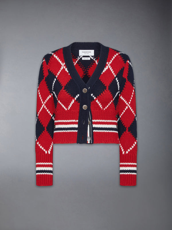 ARGYLE INTARSIA MERINO WOOL SHRUNKEN CARDIGAN - featured image