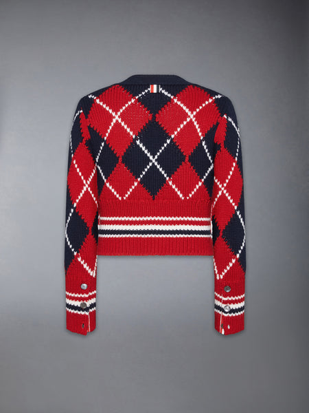 ARGYLE INTARSIA MERINO WOOL SHRUNKEN CARDIGAN RWBWHT