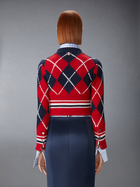 ARGYLE INTARSIA MERINO WOOL SHRUNKEN CARDIGAN RWBWHT
