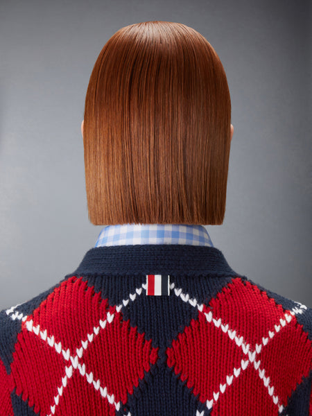 ARGYLE INTARSIA MERINO WOOL SHRUNKEN CARDIGAN RWBWHT