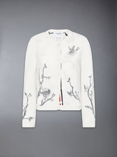 SCENIC BIRDS INTARSIA CASHMERE CARDIGAN WHITE
