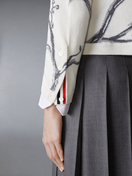 SCENIC BIRDS INTARSIA CASHMERE CARDIGAN WHITE