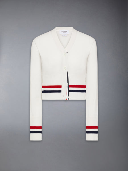 CASHMERE RWB STRIPE SHRUNKEN CARDIGAN WHITE