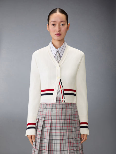 CASHMERE RWB STRIPE SHRUNKEN CARDIGAN WHITE