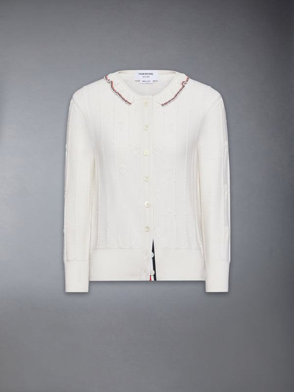 MERINO WOOL BOBBLE STITCH LACE TRIM CARDIGAN - featured image