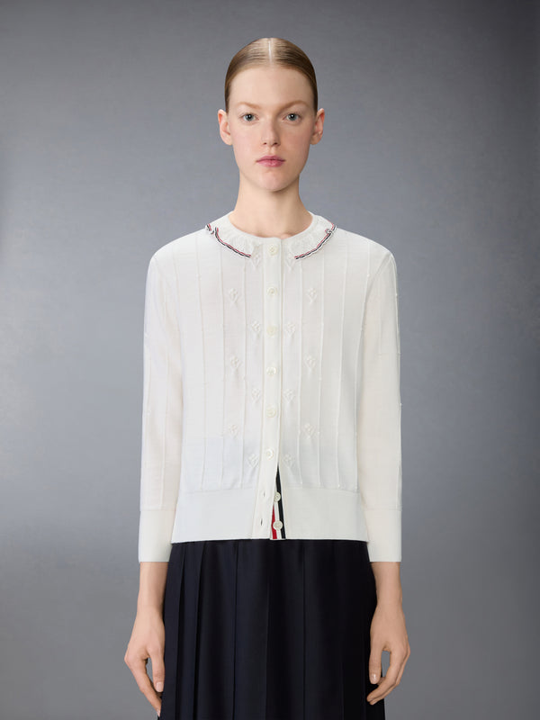 MERINO WOOL BOBBLE STITCH LACE TRIM CARDIGAN - image 1