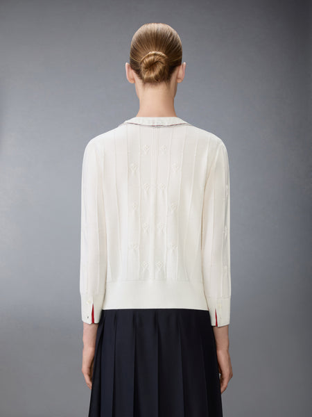 MERINO WOOL BOBBLE STITCH LACE TRIM CARDIGAN WHITE