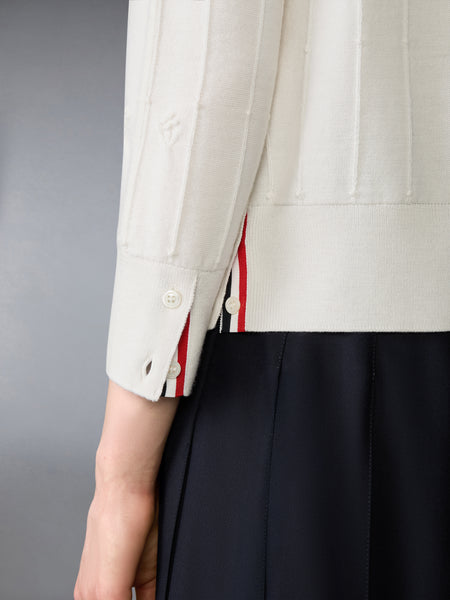 MERINO WOOL BOBBLE STITCH LACE TRIM CARDIGAN WHITE