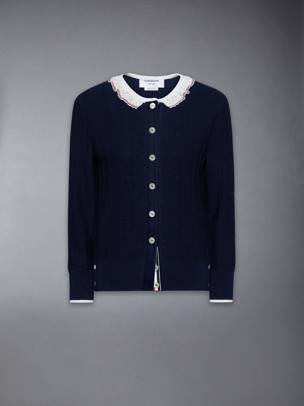 MERINO WOOL BOBBLE STITCH LACE TRIM CARDIGAN - featured image