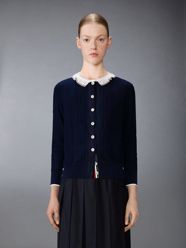 MERINO WOOL BOBBLE STITCH LACE TRIM CARDIGAN - image 1