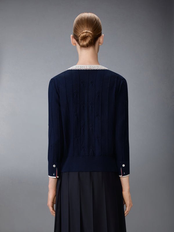 MERINO WOOL BOBBLE STITCH LACE TRIM CARDIGAN - image 2