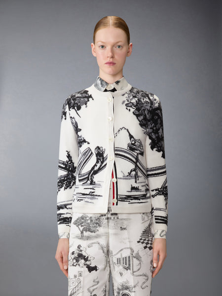 CASHMERE JERSEY INTARSIA HECTOR TOILE CARDIGAN WHITE