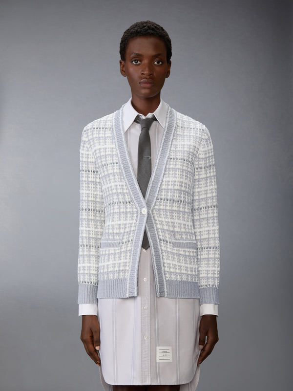TUCK STITCH TWEED ELONGATED V-NECK CARDIGAN - image 1
