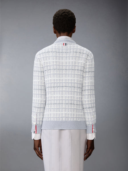 TUCK STITCH TWEED ELONGATED V-NECK CARDIGAN LT GREY