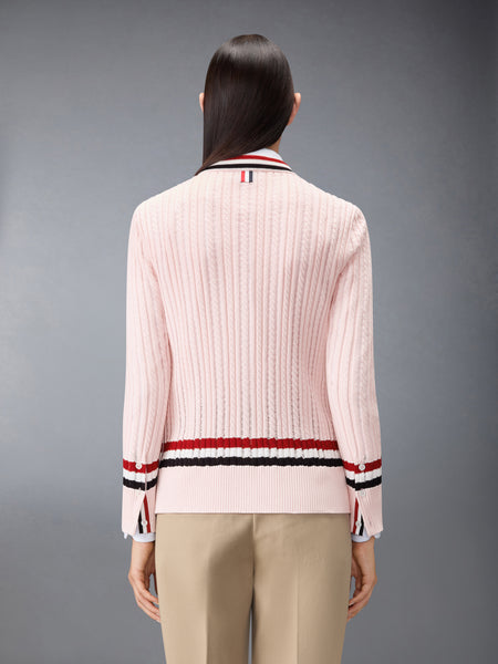RWB ストライプ ベビー ラダー ケーブル ロング丈 カーディガン ライト ピンク