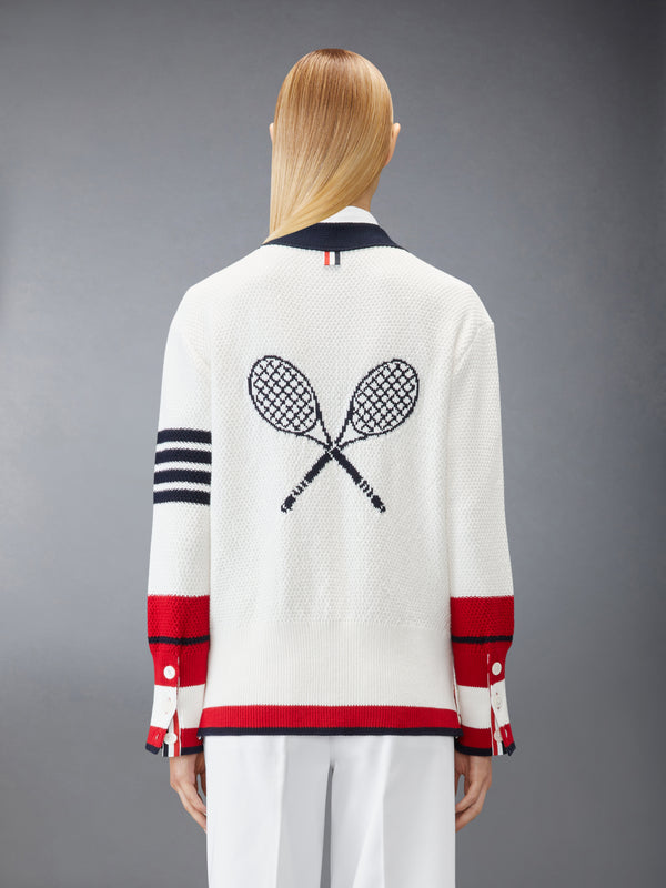 TENNIS RACQUET INTARSIA 4-BAR SEED STITCH CARDIGAN - image 2