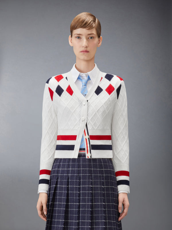 CASHMERE INTARSIA ARGYLE POINTELLE SHRUNKEN CARDIGAN - image 1