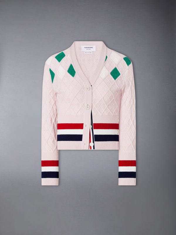 CASHMERE INTARSIA ARGYLE POINTELLE SHRUNKEN CARDIGAN - featured image
