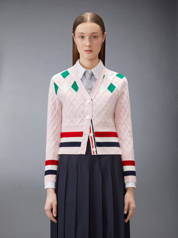 CASHMERE INTARSIA ARGYLE POINTELLE SHRUNKEN CARDIGAN - image 1