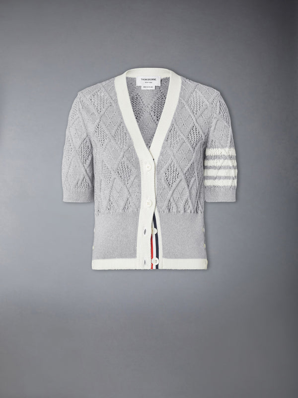 ARGYLE POINTELLE 4-BAR SHORT SLEEVE CARDIGAN - featured image