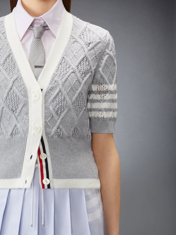 ARGYLE POINTELLE 4-BAR SHORT SLEEVE CARDIGAN - image 4