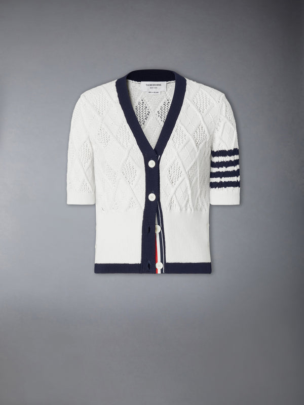 ARGYLE POINTELLE 4-BAR SHORT SLEEVE CARDIGAN - featured image