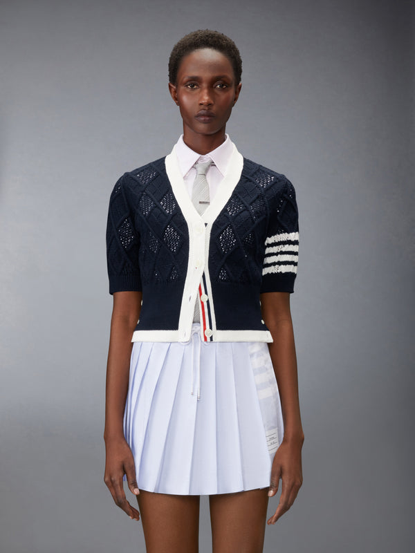 ARGYLE POINTELLE 4-BAR SHORT SLEEVE CARDIGAN - image 1