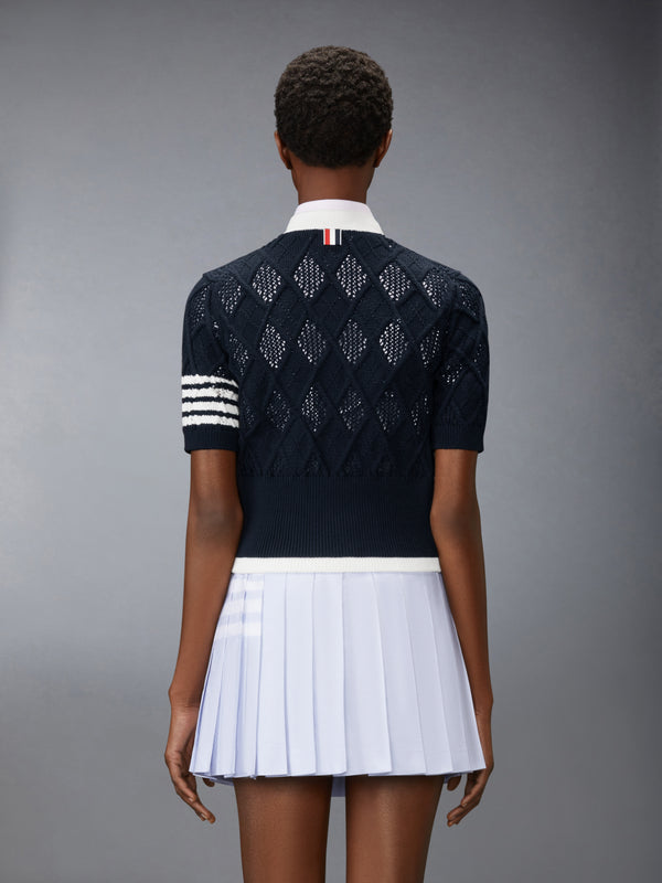 ARGYLE POINTELLE 4-BAR SHORT SLEEVE CARDIGAN - image 2