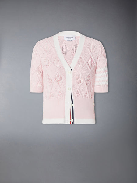 ARGYLE POINTELLE 4-BAR SHORT SLEEVE CARDIGAN LIGHT PINK