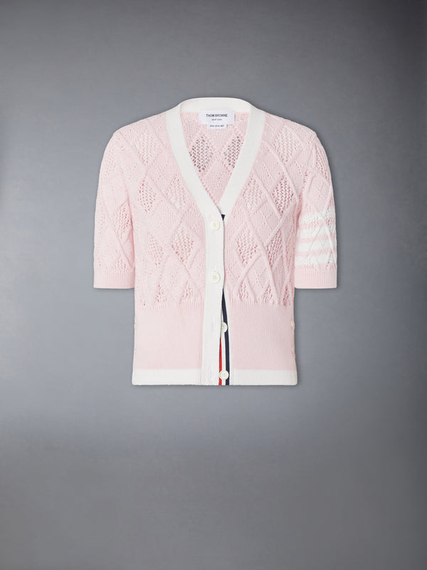 ARGYLE POINTELLE 4-BAR SHORT SLEEVE CARDIGAN - featured image