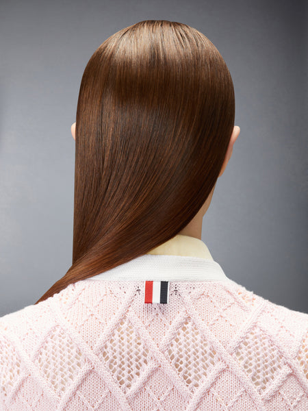 ARGYLE POINTELLE 4-BAR SHORT SLEEVE CARDIGAN LIGHT PINK