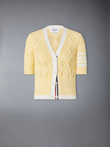 ARGYLE POINTELLE 4-BAR SHORT SLEEVE CARDIGAN LIGHT YELLOW