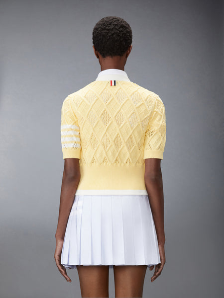 ARGYLE POINTELLE 4-BAR SHORT SLEEVE CARDIGAN LIGHT YELLOW