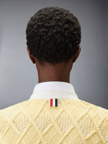 ARGYLE POINTELLE 4-BAR SHORT SLEEVE CARDIGAN LIGHT YELLOW
