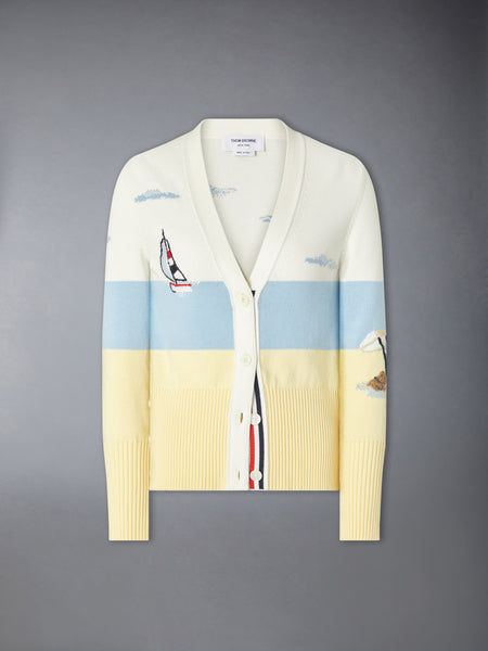 NANTUCKET SCENIC EMBROIDERY JERSEY CARDIGAN WHITE