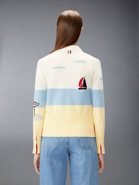 NANTUCKET SCENIC EMBROIDERY JERSEY CARDIGAN WHITE